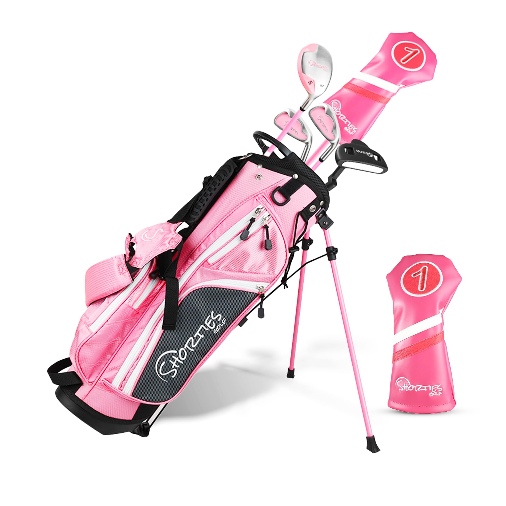 Shorties Golf - Juego de palos de golf para niños | Perfecto para golfistas y niños de 34 a 51 pulgadas de alto | Bolsa de soporte EasyCarry | Conductor, 7 hierros, putter, cubierta para la cabeza y