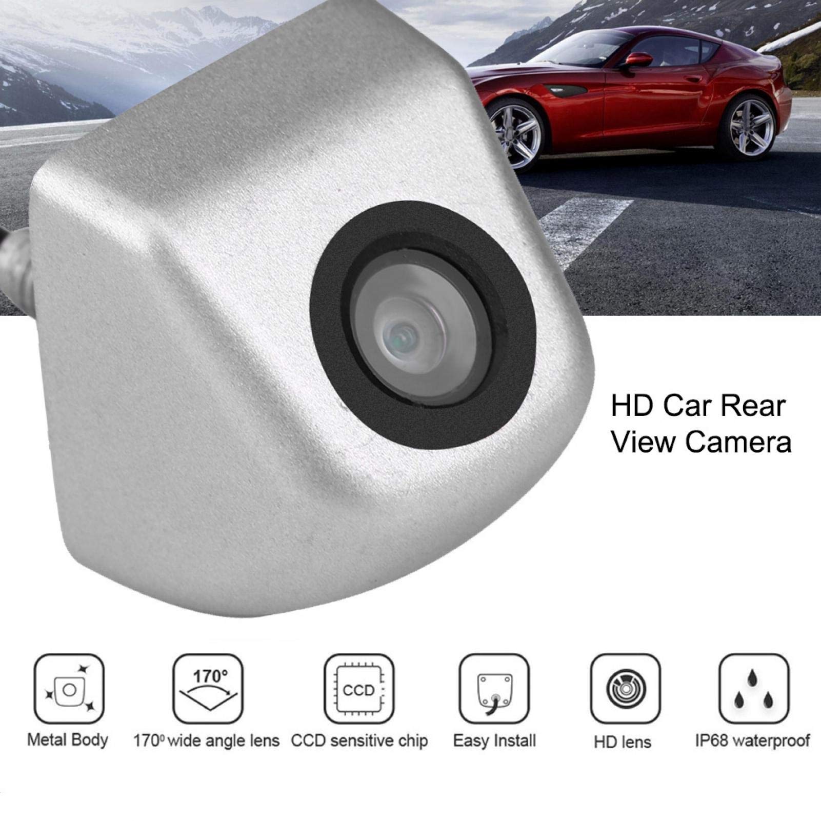 Telecamera Di Retromarcia Universale Per Auto - CCD, Angolo 170°, Visione Notturna A LED, Impermeabile IP68 (Colore: Argento) - 3