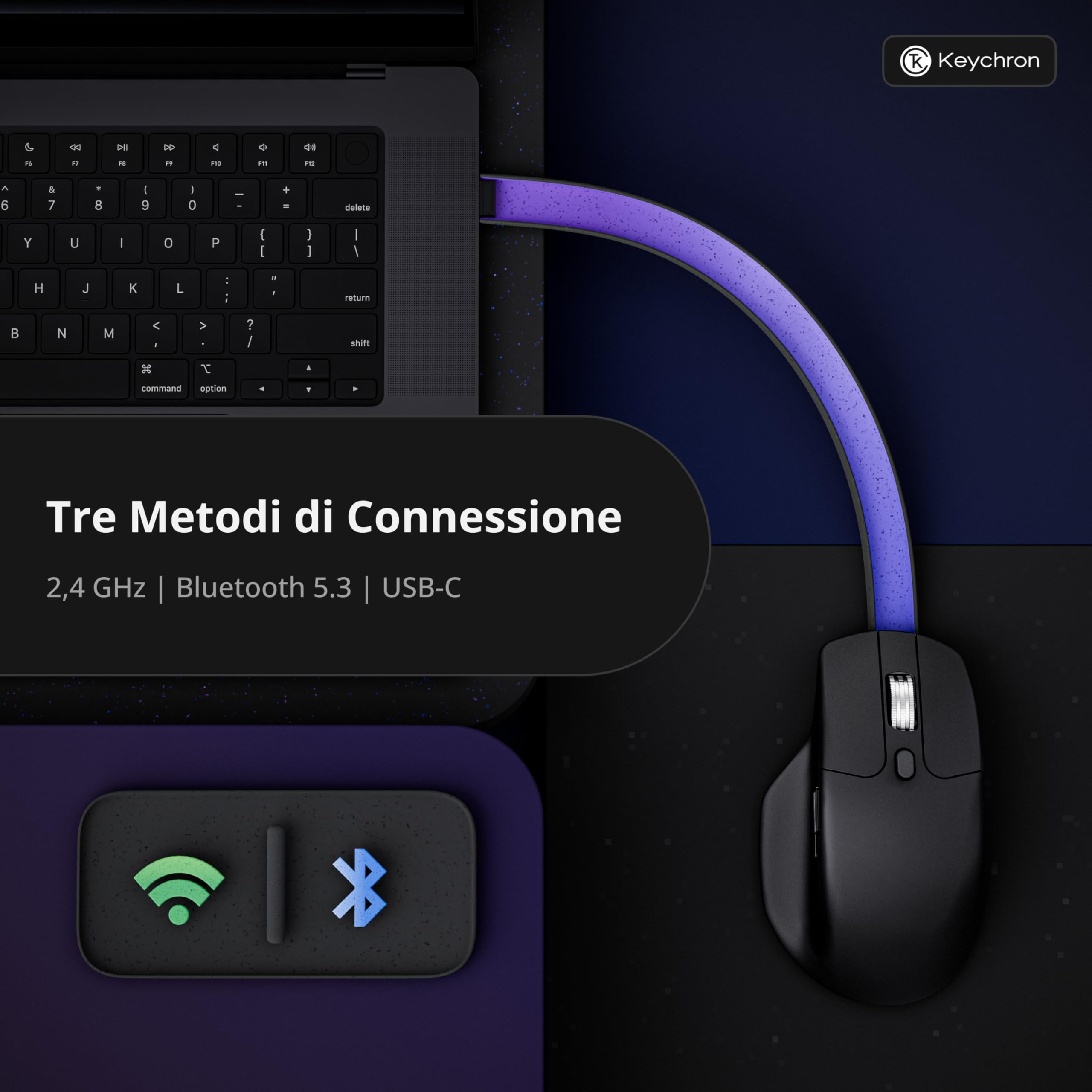 Keychron M6 Ratón Inalámbrico 8000Hz, 2.4 GHz/Bluetooth 5.3 / USB-C, 30 000 dpi, Sensor PixArt 3950, hasta 120 Horas de Batería, Ratón Gaming Programable para Windows, macOS y Linux – Negro
