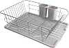 Pearl Metal Aldeo H-5687 Metal Dish Drying Rack with Tray that Drains Water, Horizontal Placement, Gray