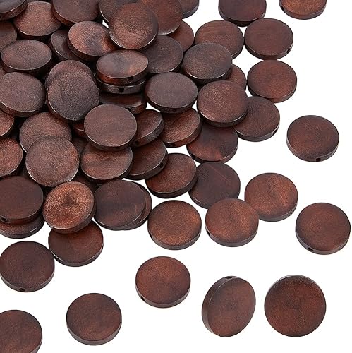 PH PandaHall 100 cuentas redondas planas de madera, disco circular teñido de madera de pera natural de 0.78 x 0.78 pulgadas, cuentas sueltas para