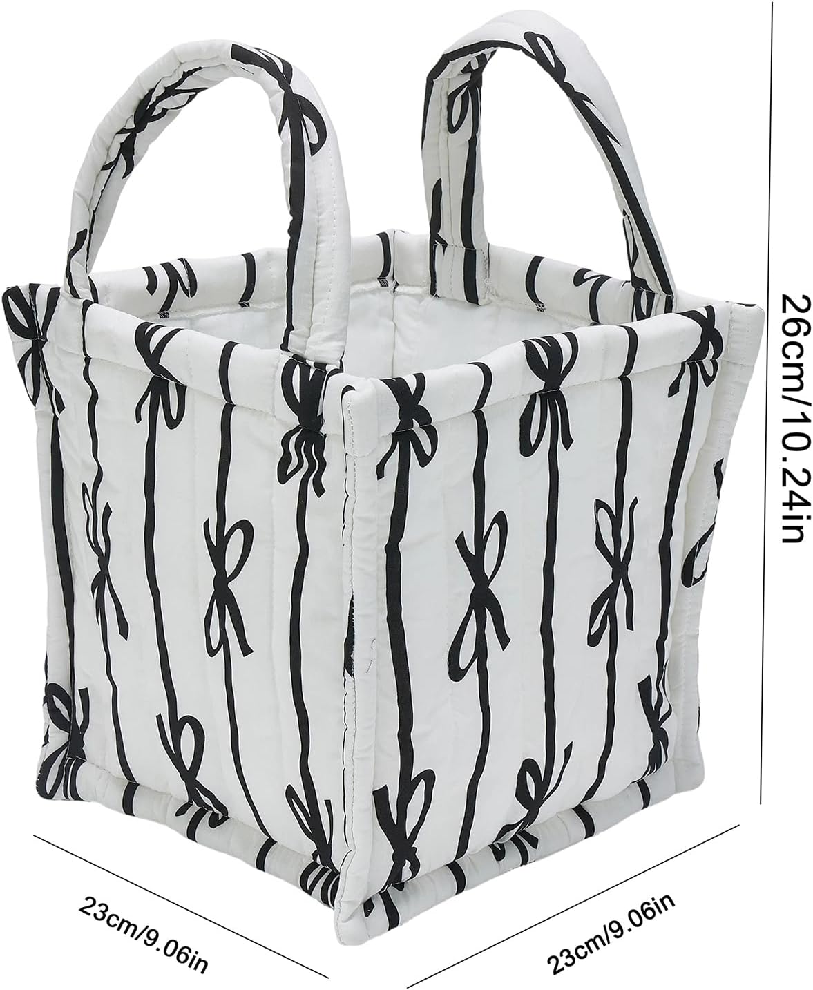 Multipurpose Folding Storage Basket, Cotton Large Capacity Clothes & Toys Bin Organizer for Bedroom Dorm Bow/Animal Pattern Mommy's Toto Bag (White)
