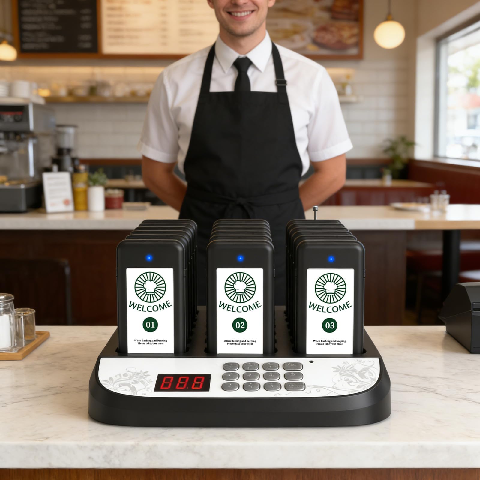 Sistema di chiamata wireless della coda del sistema di ricerca del ristorante 30 cicalini | Vibrazione, lampeggiante e cicalino, lungo 500 m, cercapersone per ristoranti, cibo, camion, chiesa, asilo nido, bar
