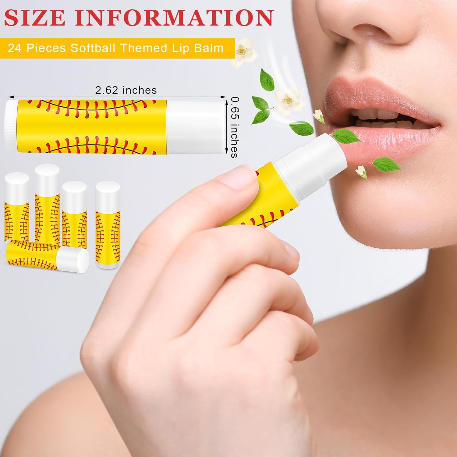 24 Pcs Softball Lip Balm for Team Gifts Sports Moisturizing Jasmine Taste Lipstick for Women Players Sports Teachers Fans Party Favors Supplies