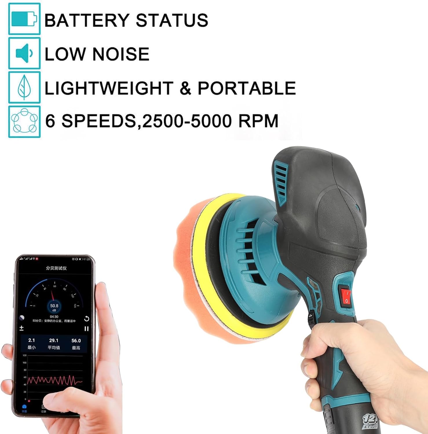 Cordless Car Buffer Polisher,Polishing Machine with 2pcs 12V Battery-Polisher with 6 Variable Speed Car Polishing Dual Action Car Buffer Polisher with Gloves Apron