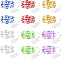 Vista 7 de Brightown Paquete de 12 luces LED de hadas que funcionan con pilas, cable plateado impermeable de 7 pies, 20 luces LED de luna estrellada