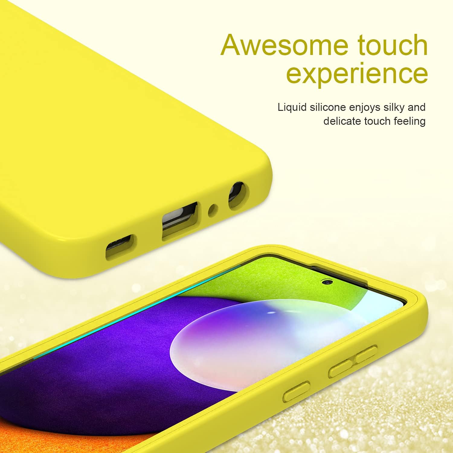 PULEN Samsung Galaxy A52 5G Case with Built-in Screen Protector,Rugged PC Front Cover+Soft Liquid Silicone Non-Slip Back Cover Shockproof Full-Body Protective Case (Samsung Galaxy A52 5G, Yellow)