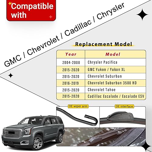 Miniatura 2 de Juego de limpiaparabrisas de repuesto para Chrysler Pacifica 2004-2008  GMC Yukon Chevrolet Suburban Tahoe Cadillac Escalade 22 pulgadas, 22