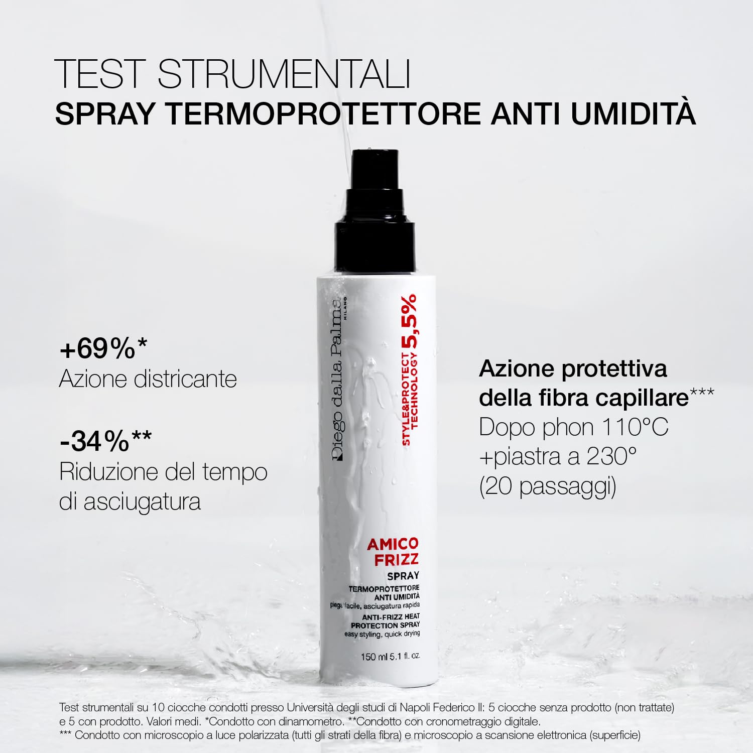 Diego dalla Palma | AMICOFRIZZ - Spray Termoprotettore Anti Umidità, Protezione Calore Fino a 230°, Asciugatura Rapida, 150ml