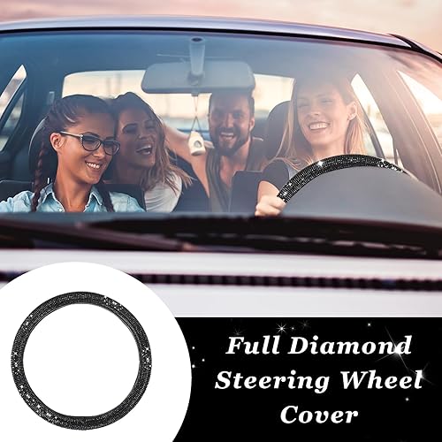 Miniatura 4 de Dickno Funda brillante para volante, protector de volante de automóvil con diamantes de cristal de 15 pulgadas para mujeres y niñas, accesorios de