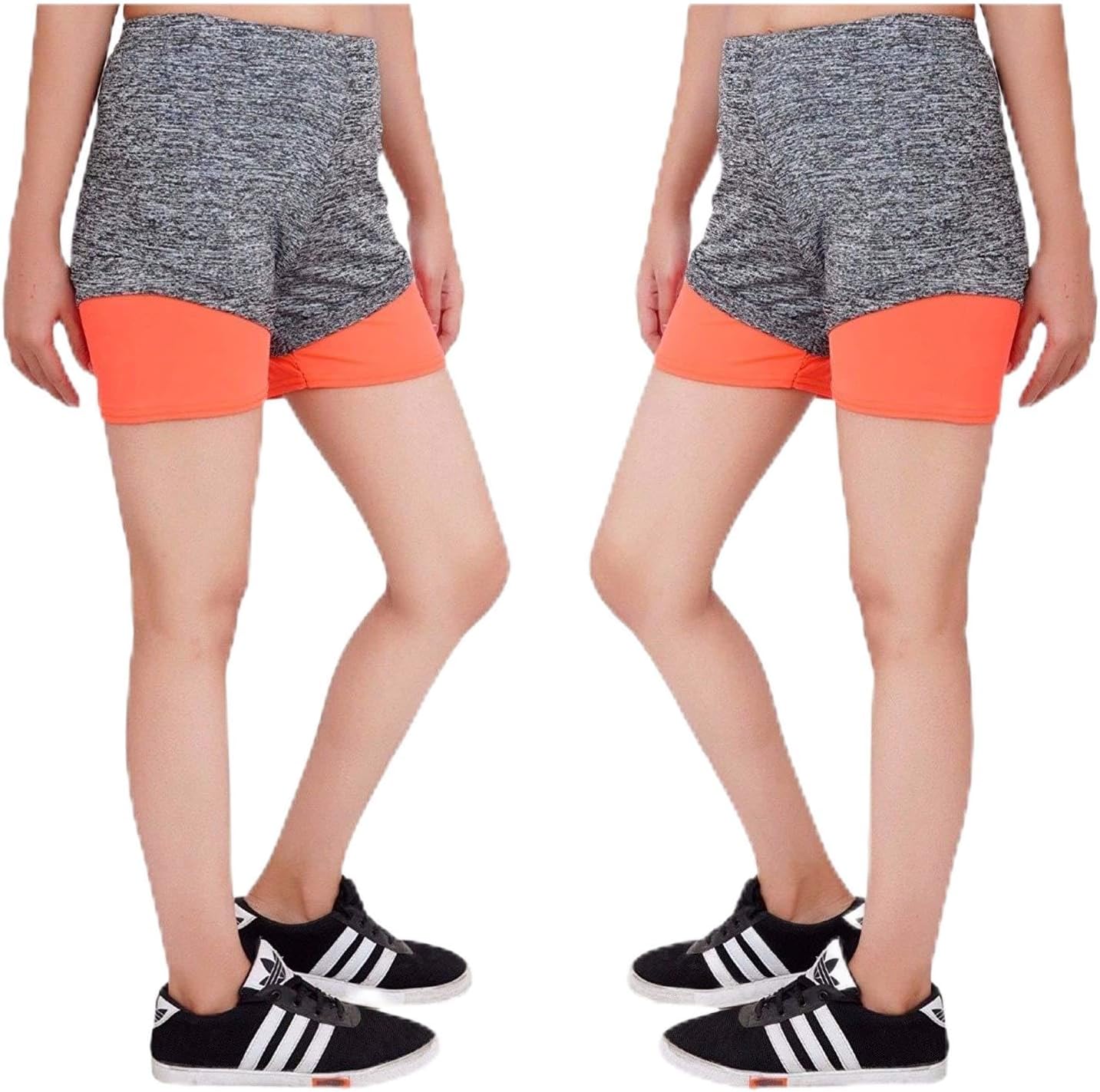 Samkit Gym Shorts/Cycling Shorts/Nicker For Girls/Ladies (Fits 26-30 Waist Size) (Orange)