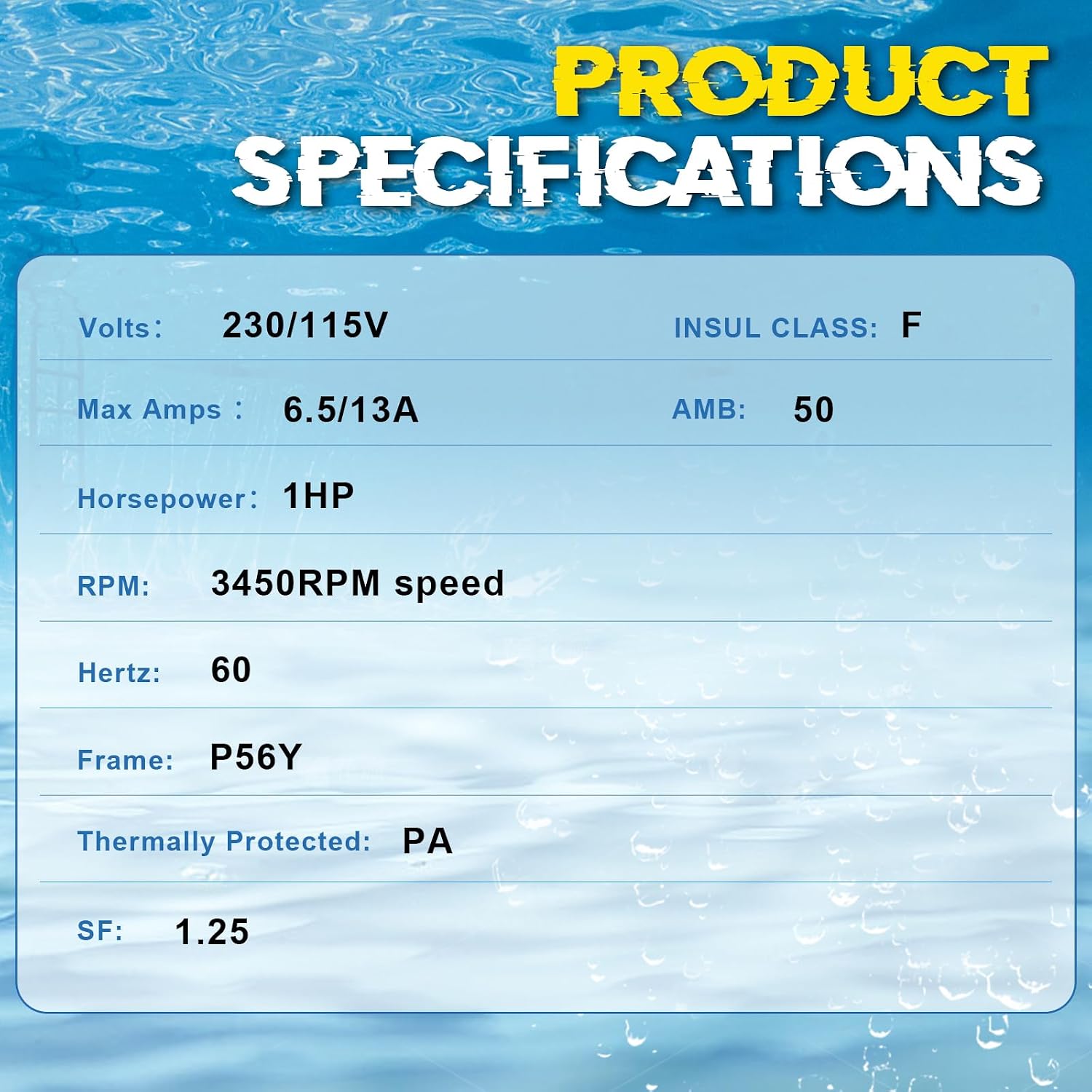 B2853 Pool Pump Motor 1HP, 115/230V Dual Voltage, 3450 RPM 56Y Square Flange, Replacement for Pentair 340038/177474/WF-24/Challenger 1HP Single Speed Swimming Pool Pump, 6.6/13.2A, 1045 Steel Shaft