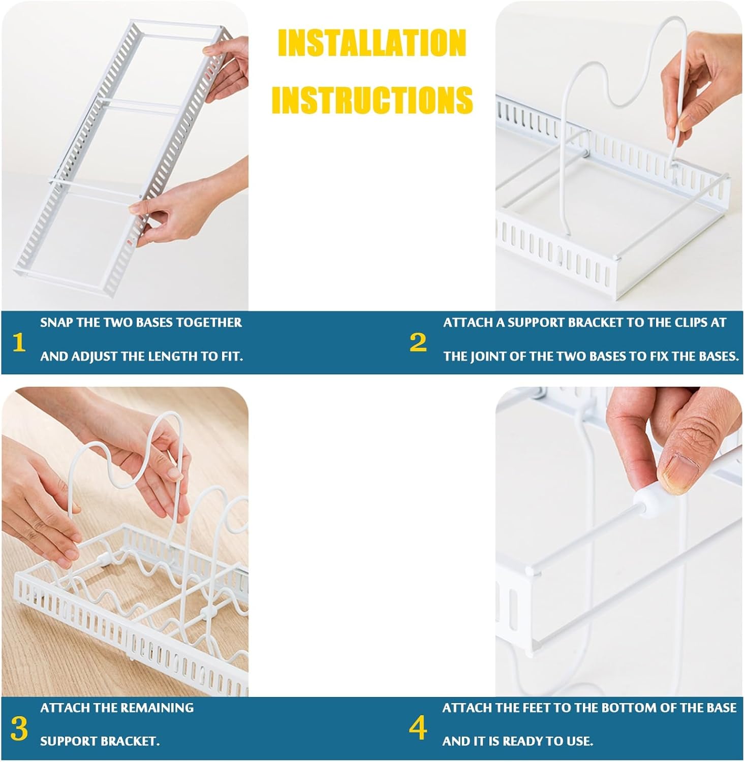 Kitchen Shelf, Kitchenware Storage Rack, Dish Rack, Pot Rack, Pot Lid Rack, Multi Functional Utensil Rack, Adjustable Telescopic, Suitable for Home Kitchen(White Pot Rack)