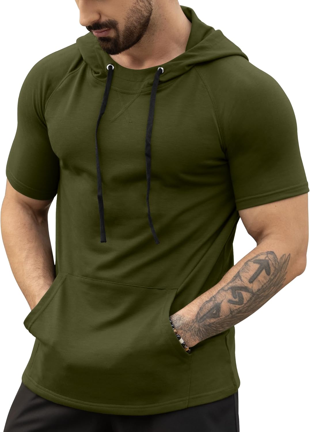 Aiyino Men's Short Sleeve Hoodie Workout Gym Sweatshirt Muscle Fit Fashion Athletic Hoodies Pullover Hooded T-Shirts