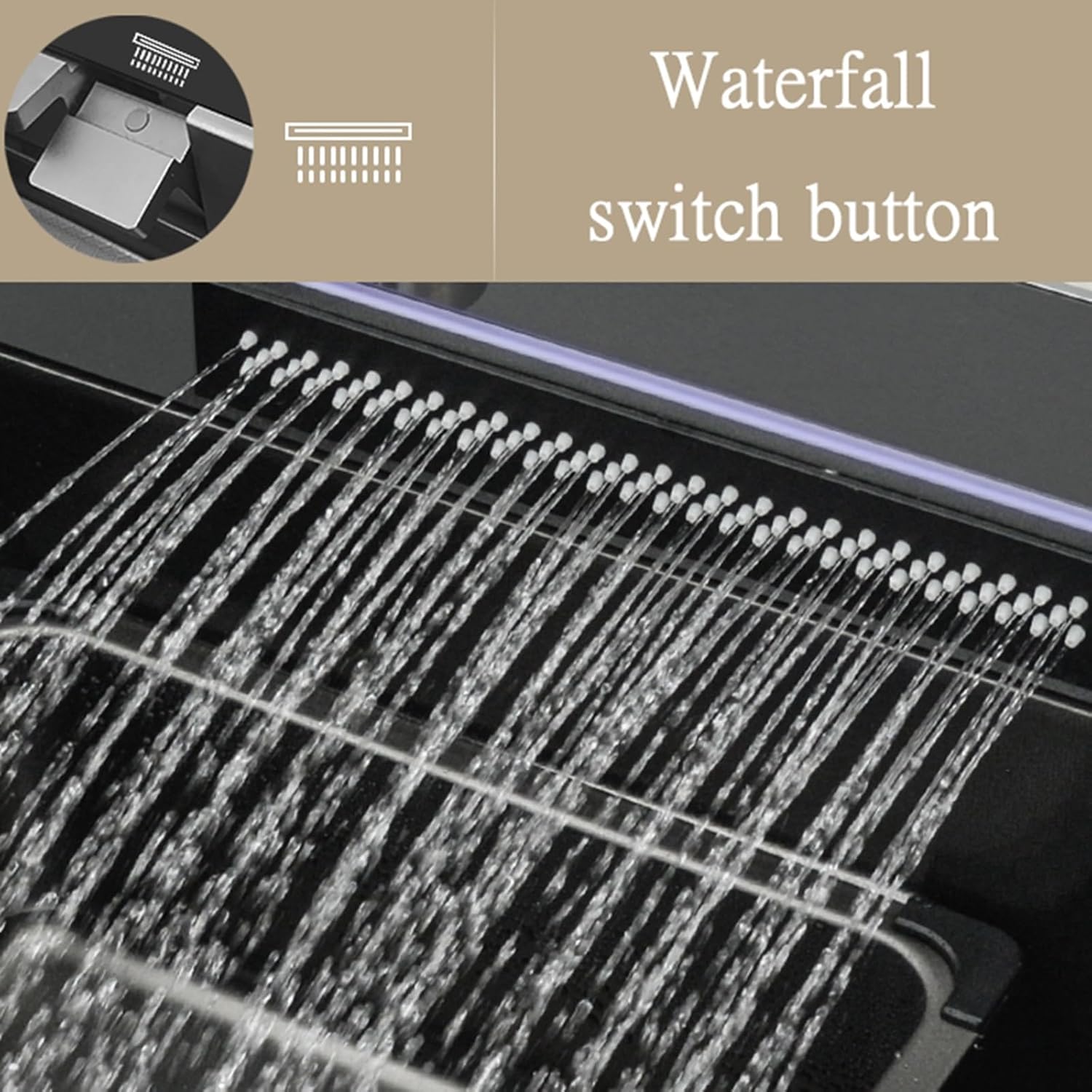 Household Kitchen Single Bowl Sink Flying Rain Waterfall Sink,Integrated Sink Workstation Kitchen Sink Domestic Set with Pull-Out Tap,Drain Basket,Two Waterfalls