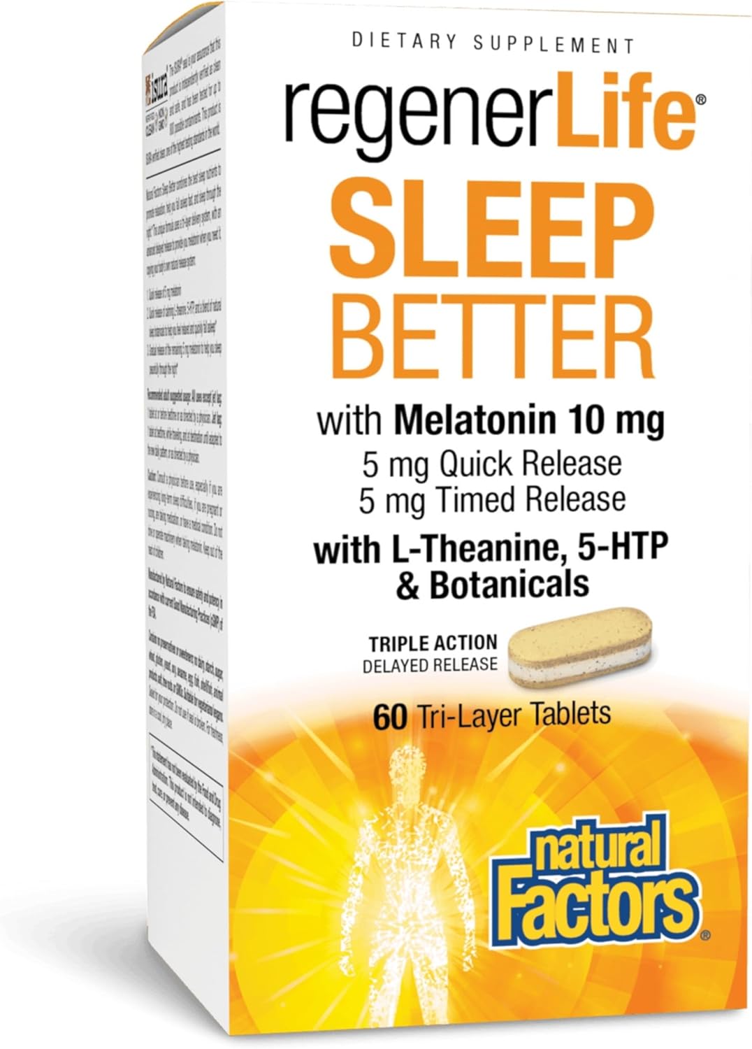 Natural Factors RegenerLife Sleep Better - Sleep Support Supplement with Quick & Timed Melatonin Release & Botanical Blend - Non-Habit Forming & Drug-Free - 60 Tablets (60 Servings)