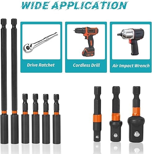 Vista 4 de Juego de 10 adaptadores de puntas de destornillador de impacto, 5 soportes magnéticos fuertes para puntas de destornillador de extensión de 2.4