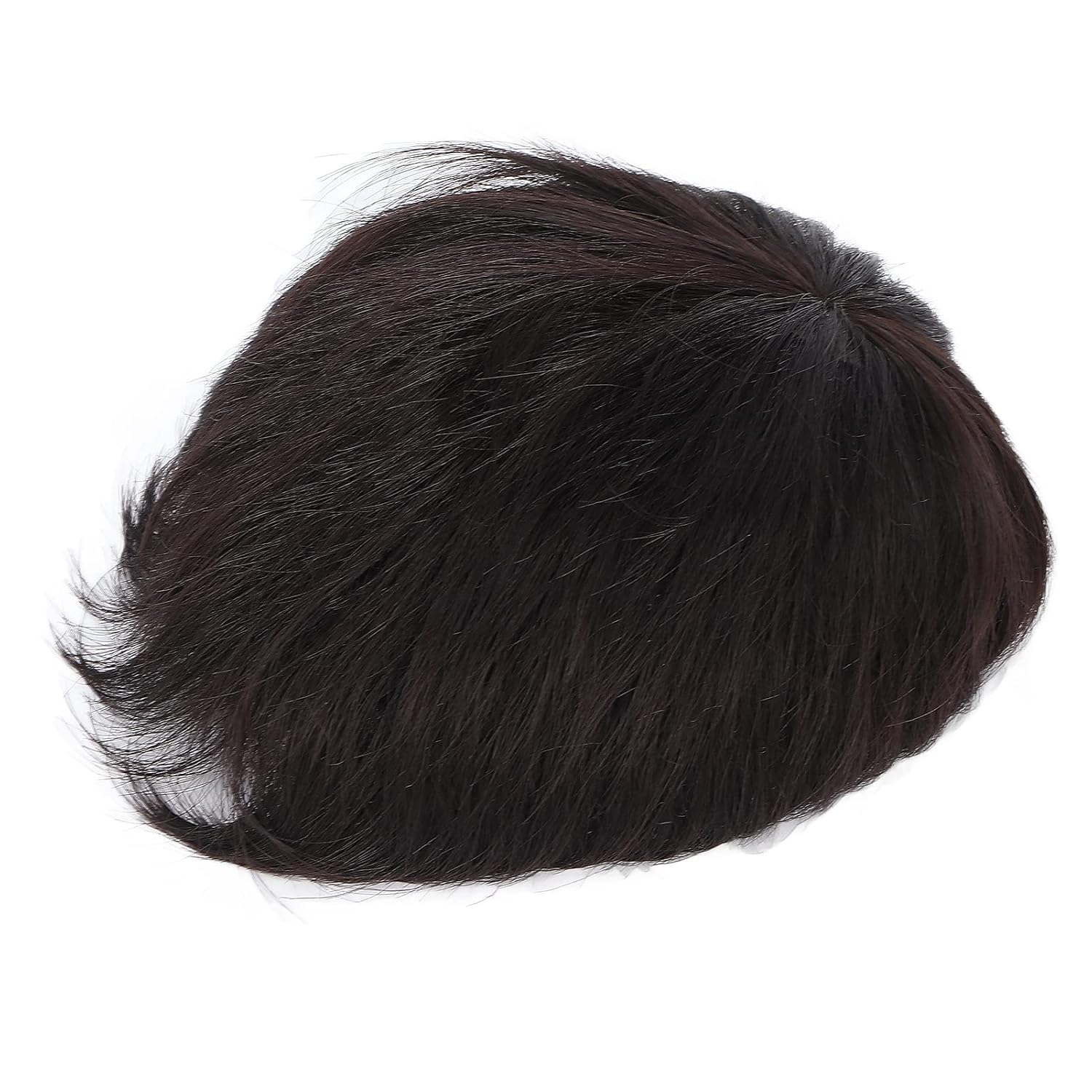 Men Hair Unit Wig Male Hair Pieces Short Wig, Black Short Straight Hair High Temperature Fiber Bald Head Fake Hair Wig, Head Top Short Straight Wig