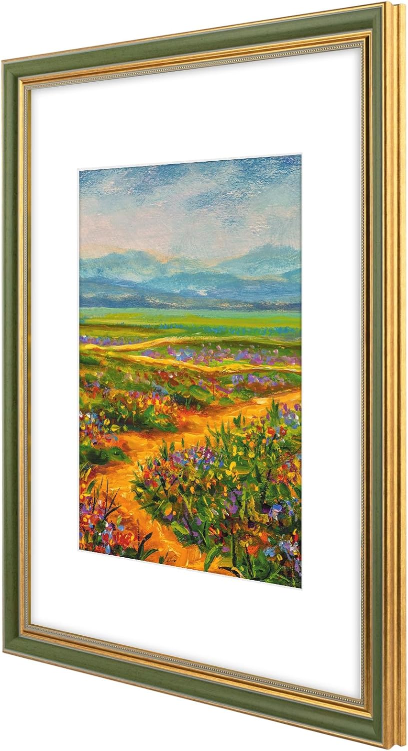 Golden State Art,16x20 Ornate Picture Frame with White Mat for 11x14 Photo or Display 16 x 20 Print without Mat Color Green Gold (Plexiglass Front) - Image 7
