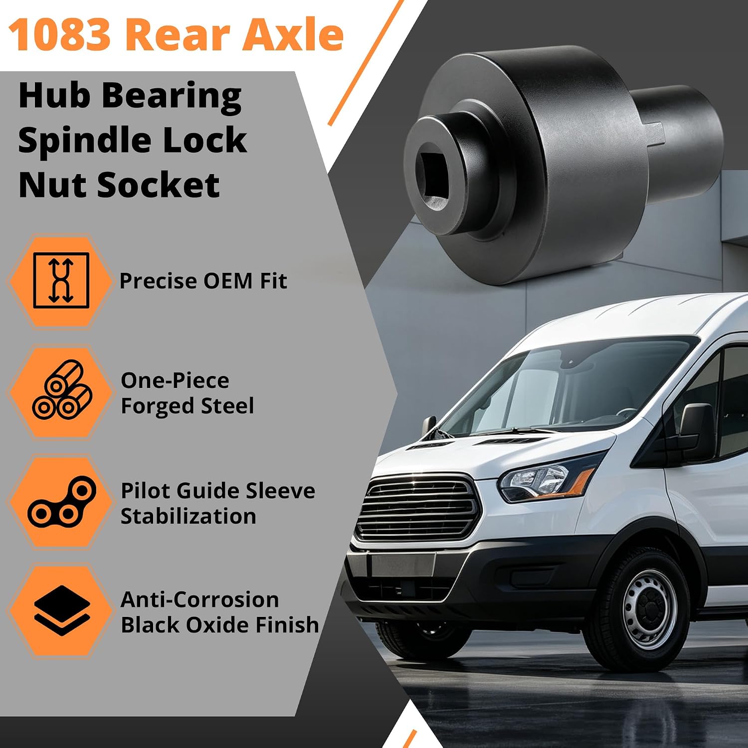 205-1007 1083 Rear Axle Hub Bearing Spindle Lock Nut Socket Wrench Tool for Ford 2015-2024 Transit-150 250 350 3.2L 3.5L 3.7L RWD, Heavy Duty Axle Nut Remover Replaces 8C3Z1A124A, E8TZ1A124A, 615-133