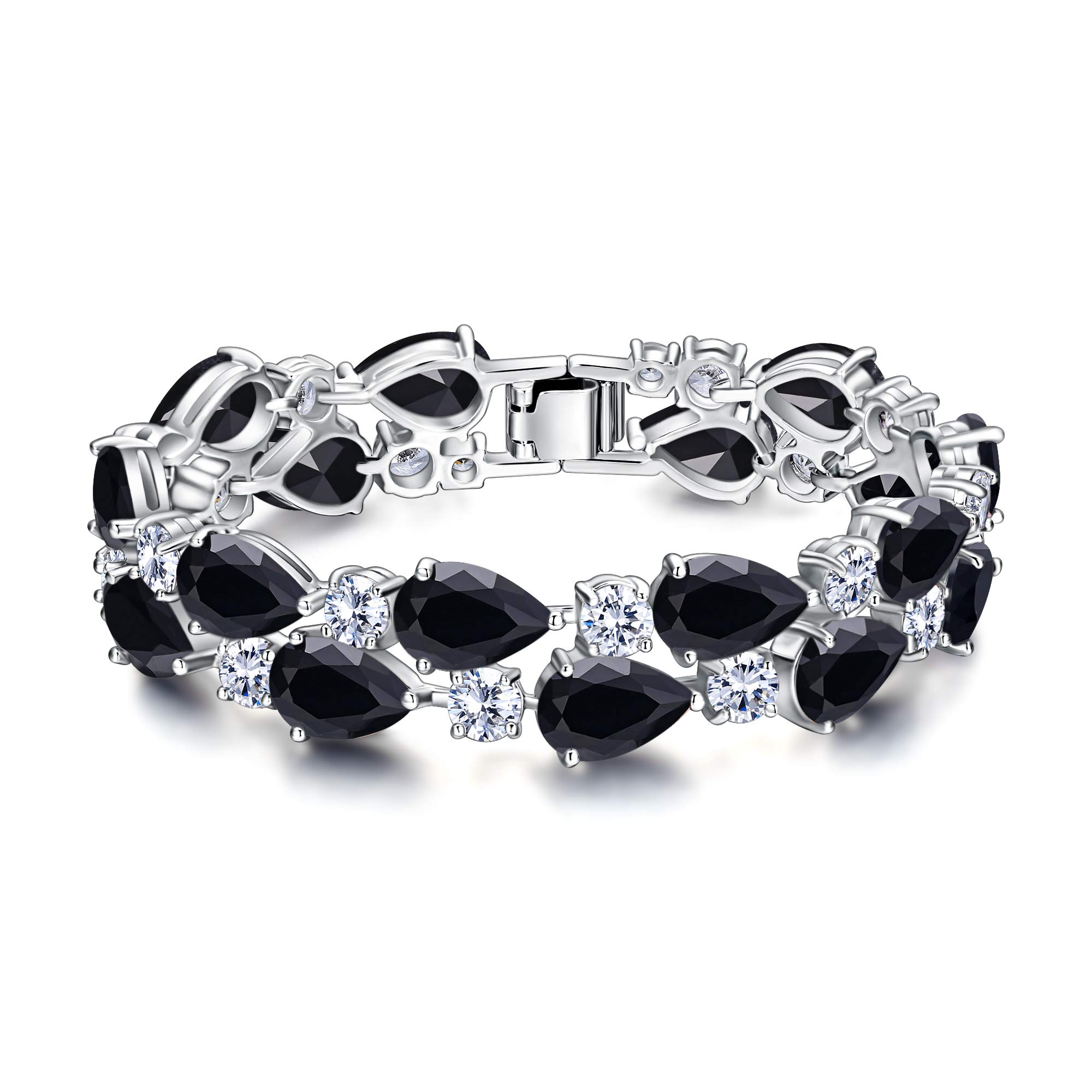 EVER FAITH Gorgeous Cubic Zirconia Birthstone Elegant Dual Layer Tear Drop Wedding Prom Tennis Bracelet for Women