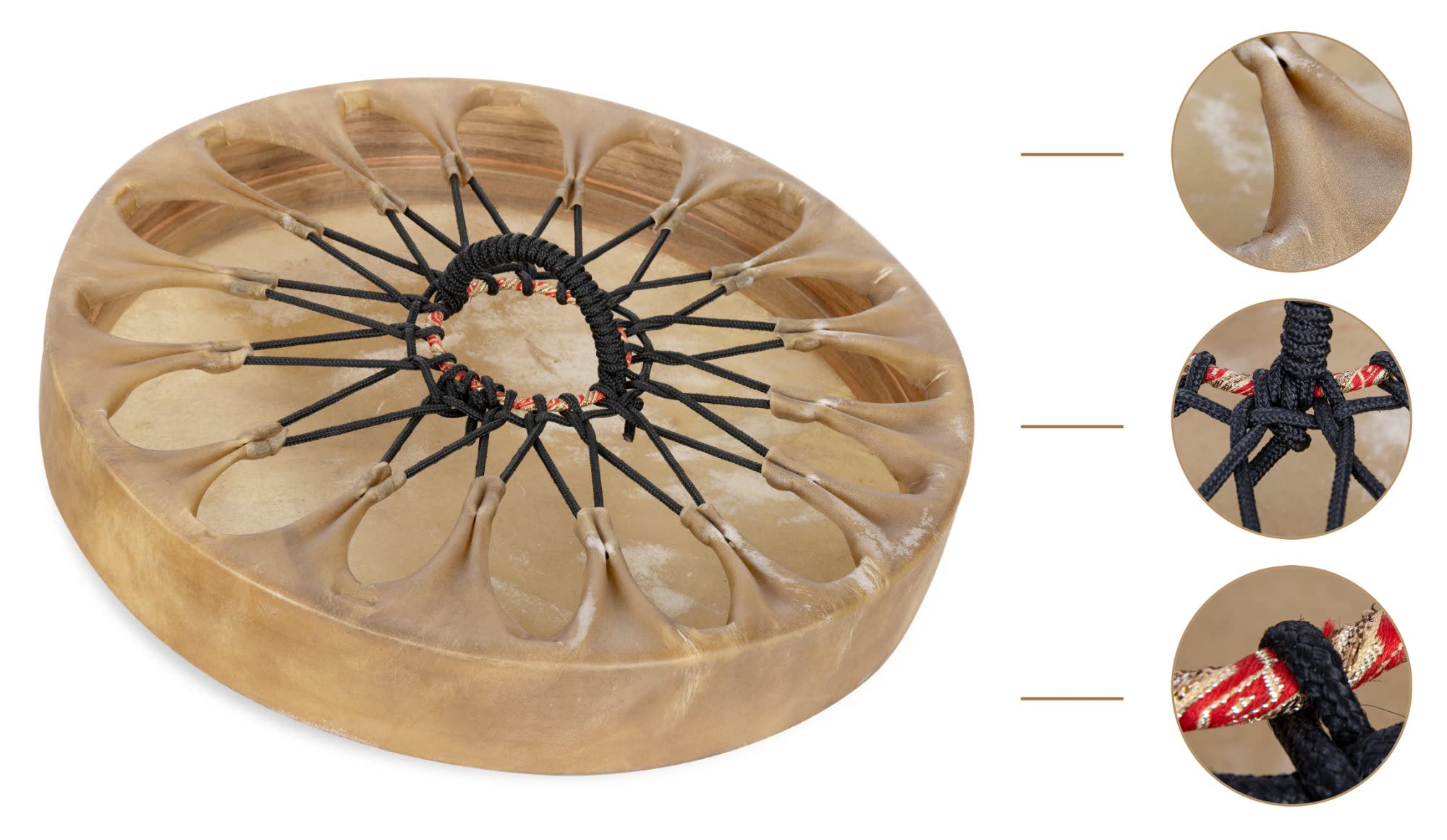 Classic Cantabile TSD-18 Tambour Chamanique Traditionnel avec Peau | Tendu avec peau de cheval, Maillet inclus, Tension par corde avec boucle de maintien, Caisse en frêne massif, 68 kg, Support