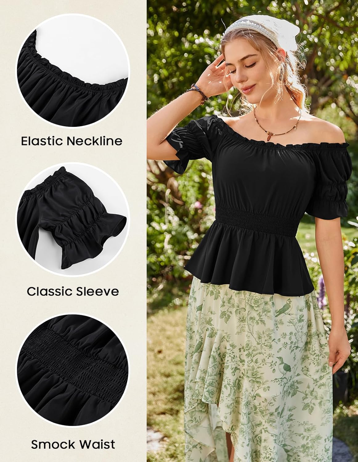 Scarlet Darkness Renaissance Pirate Shirt Women Summer Off Shoulder Tops Short Sleeve Peplum Peasant Blouses - Image 2