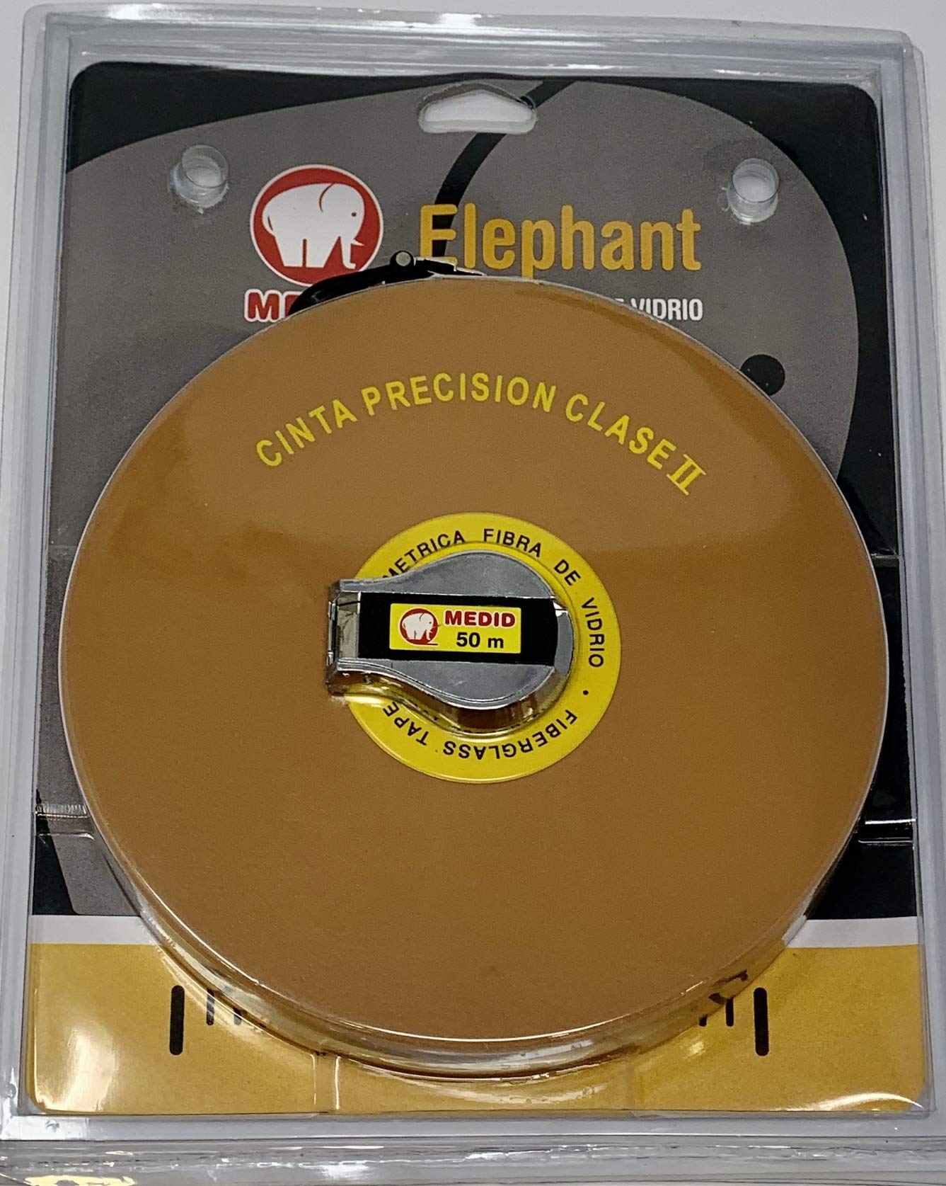 Medid MD/136050 Cinta métrica con estuche metálico recubierto, fibra de vidrio en clase II, doble precisión, 50 m