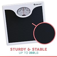 Vista 7 de Adamson Báscula de baño A22 para peso corporal, hasta 260 libras, superficie de goma antideslizante, básculas analógicas de baño