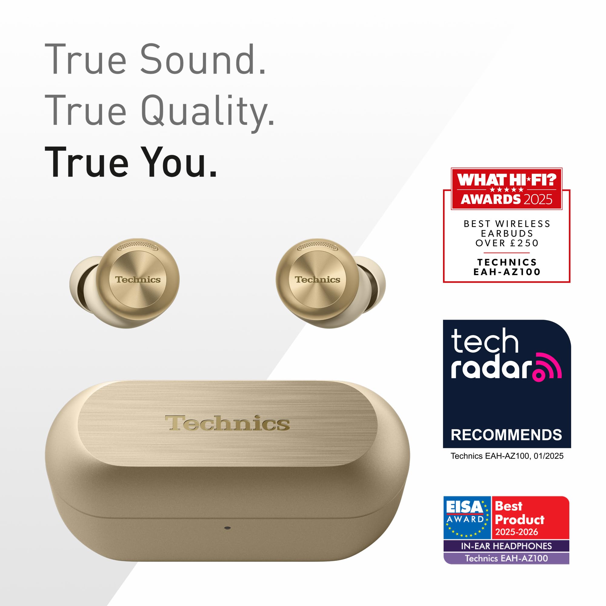 Technics EAH-AZ100E-N Auricolari Wireless con Cancellazione del Rumore, Bluetooth Multipoint, Voice Focus AI, Comode Cuffie In-Ear, Oro Champagne