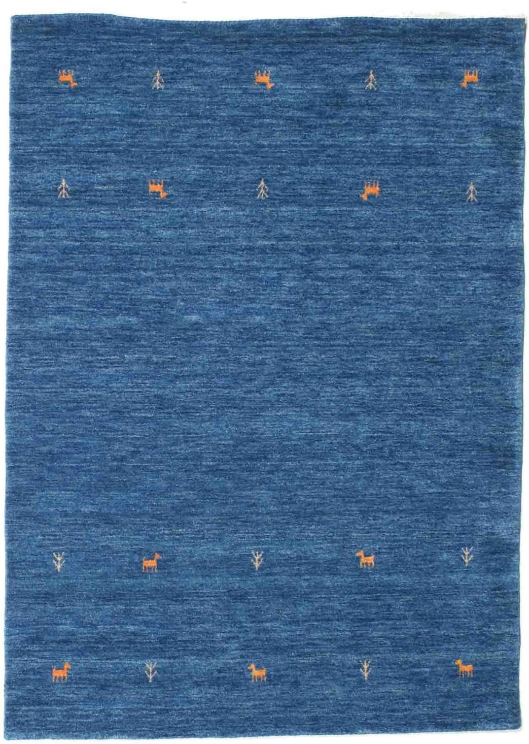 RugVista Gabbeh loom Two Lines, Rug, Gabbeh, 4′7″ x 6′7″ ft (140x200 cm), Rectangular, Medium Pile, Living Room, Dining Bedroom, Dry Clean Only, Care & Fair Certified, Blue