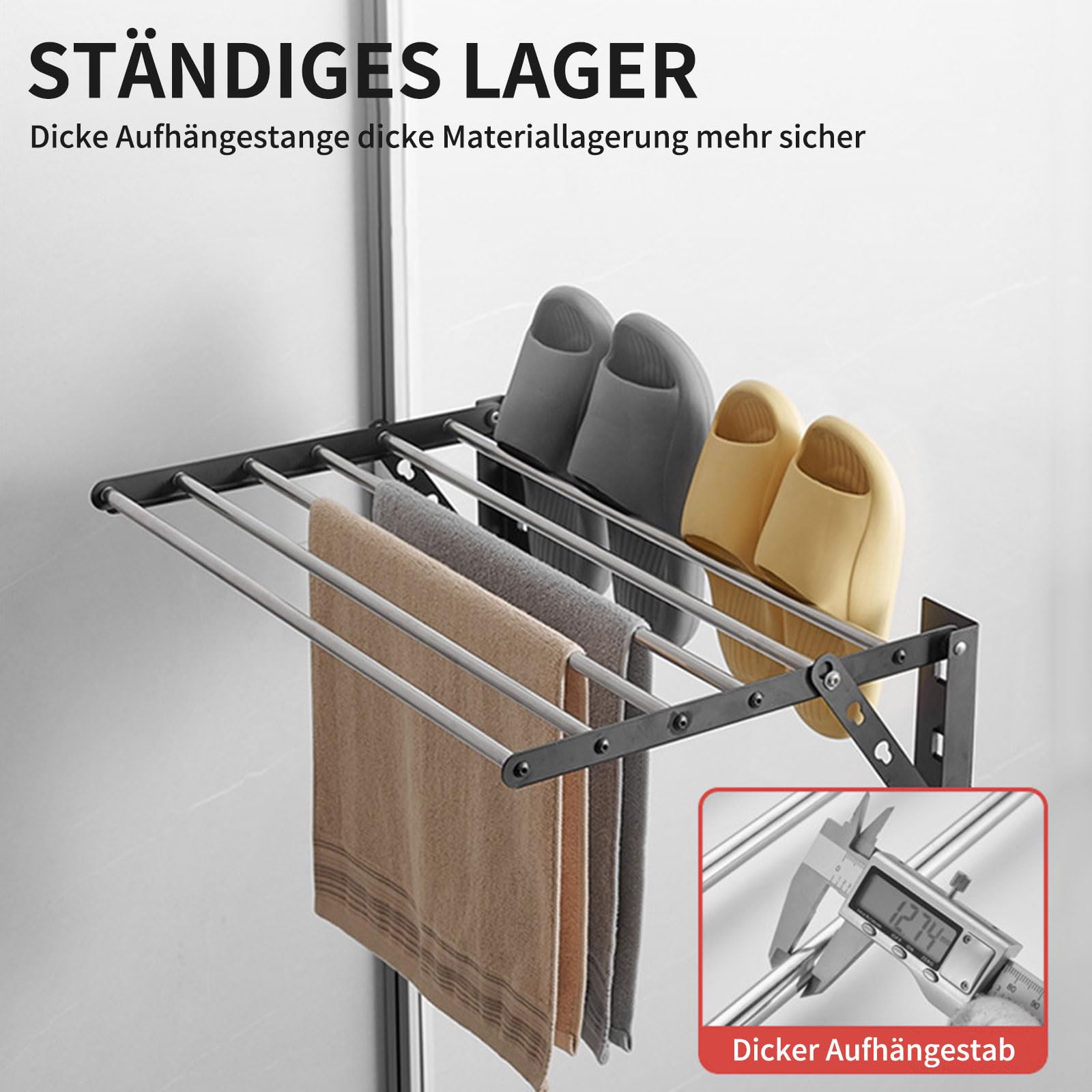 Asciugabiancheria da parete in acciaio inox, robusto e estensibile, per interni ed esterni (80 x 39,5 x 20 cm)