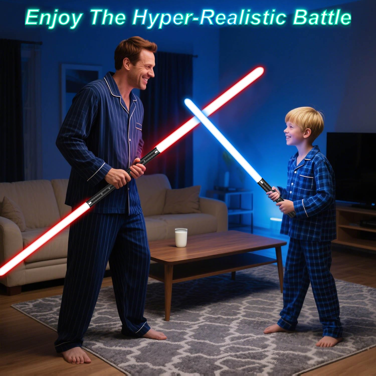 Laserschwert Kinder, USB-C Lade Lichtschwert Kinder, RGB 15 Farben 2 in 1 Lichtschwert, Duell Lightsaber mit 4 Modi, Metallgriff Lichtschwerter, Laser Schwert Kinder und Erwachsene 60cm x 2pc Schwarz