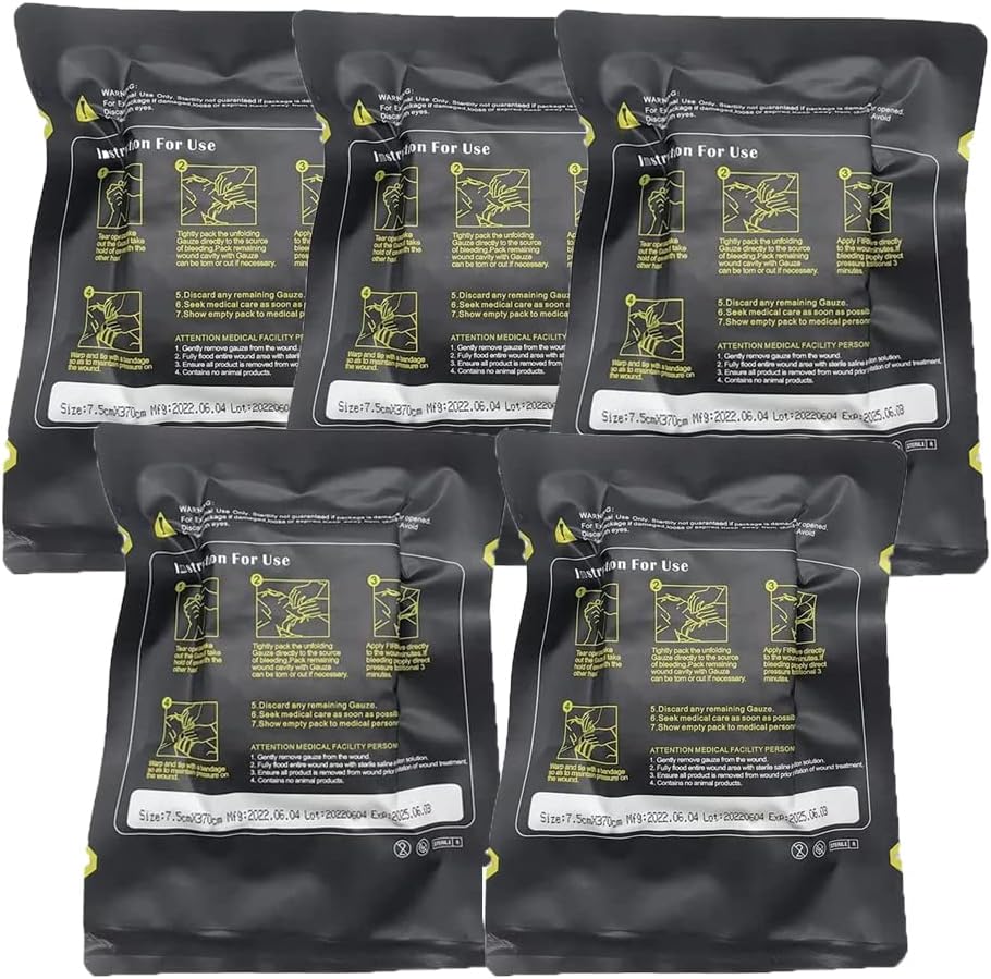 5 Pack First Aid Hemostatic Gauze, Compressed Sterile Gauze, Emergency