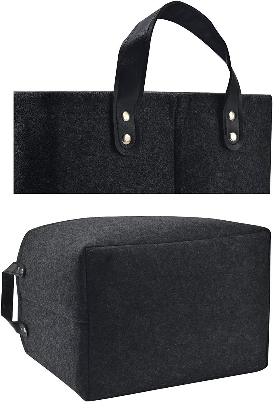 GUOZI Storage Basket, Collapsible Rectangular Felt Storage Bins with PU Handles, Large Laundry Basket Storage Solution for Office Nursery Wardrobe Bookshelf Bedroom Keepsake Toys