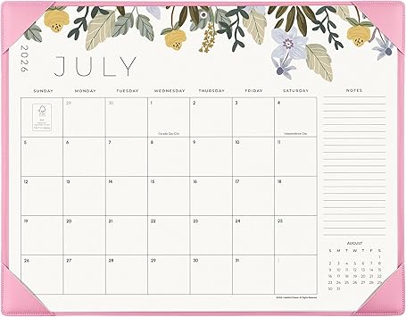 تقويم مكتبي 2026 مع حصيرة سطح المكتب، تقويم Cabbrix Large Desk Pad مقاس 22 x 17 بوصة لمدة 18 شهرًا من يوليو 2026 إلى ديسمبر 2027، تقويم تصميم الأزهار 2026 للتعليم المنزلي والمكتب باللون الوردي