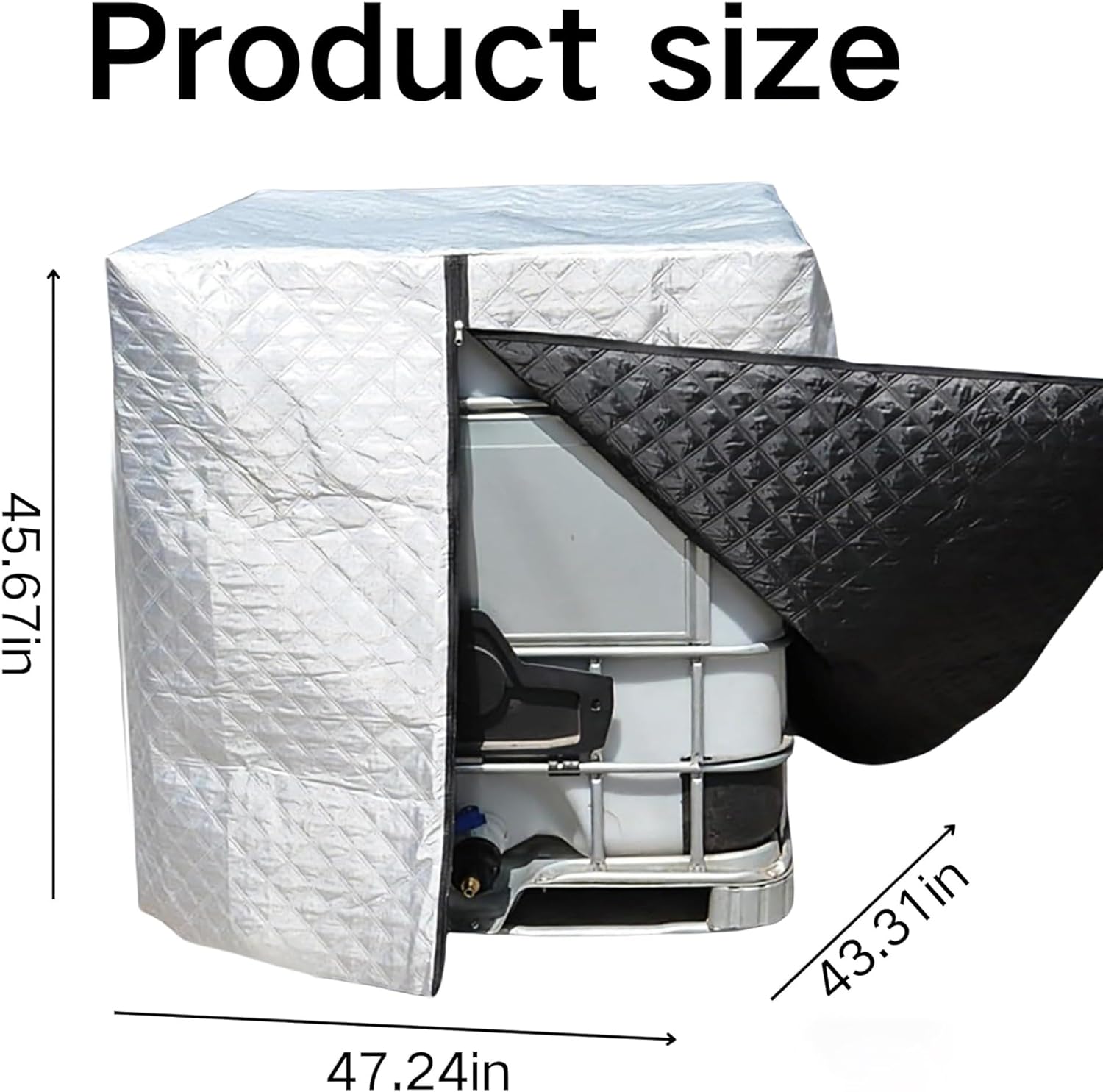 IBC Tote cover Thickened Thermal Cotton Tote Tank Cover for 275 Gallon Water Tank, Enhanced Insulation & Weatherproofing for Outdoor Storage(Silver)