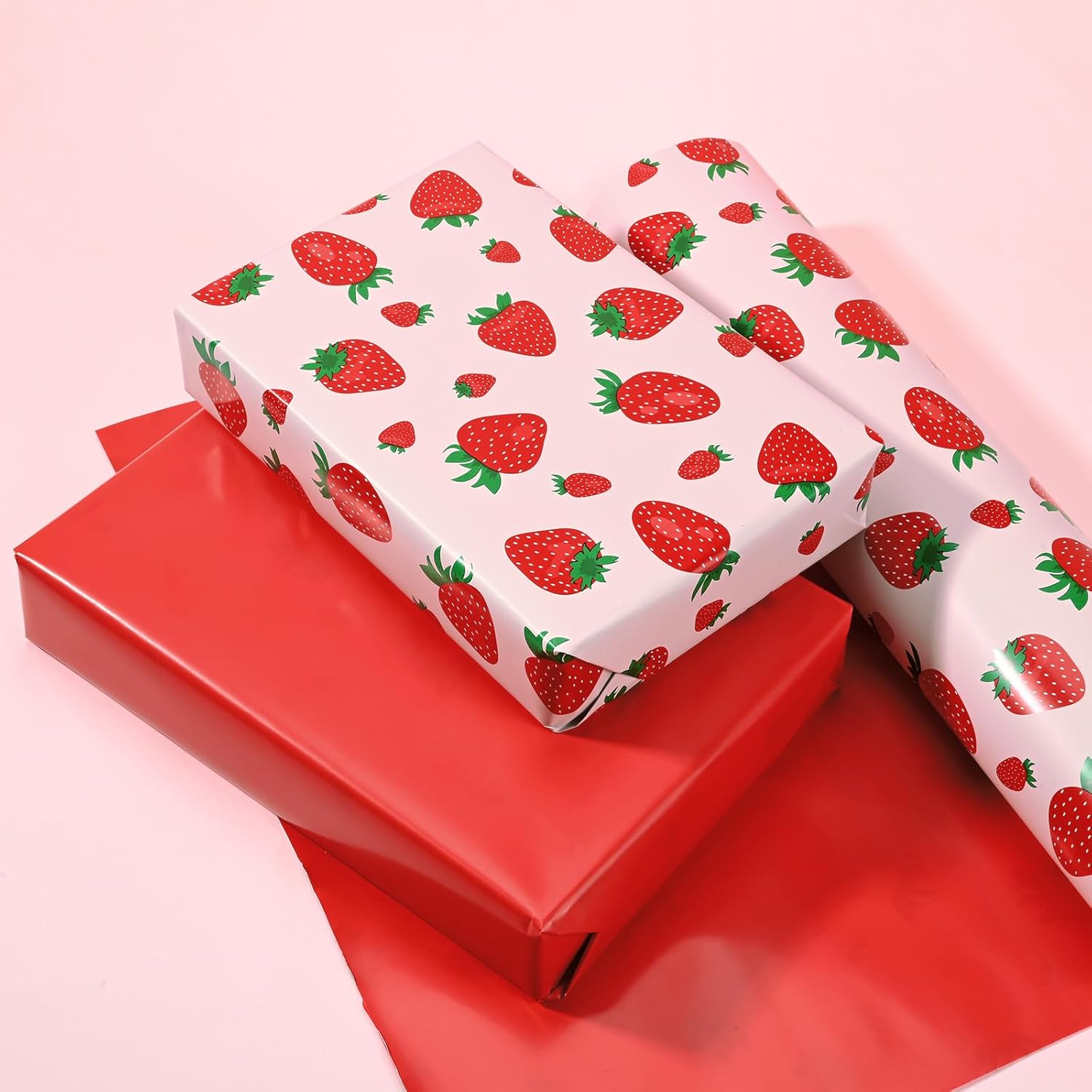 Sanixin Strawberry Wrapping Paper 17In x 32.8Ft Pink Red Strawberry Gift Wrap Paper Fruit Art Paper for Summer Baby Shower Birthday Party Holidays DIY Craft - Image 6