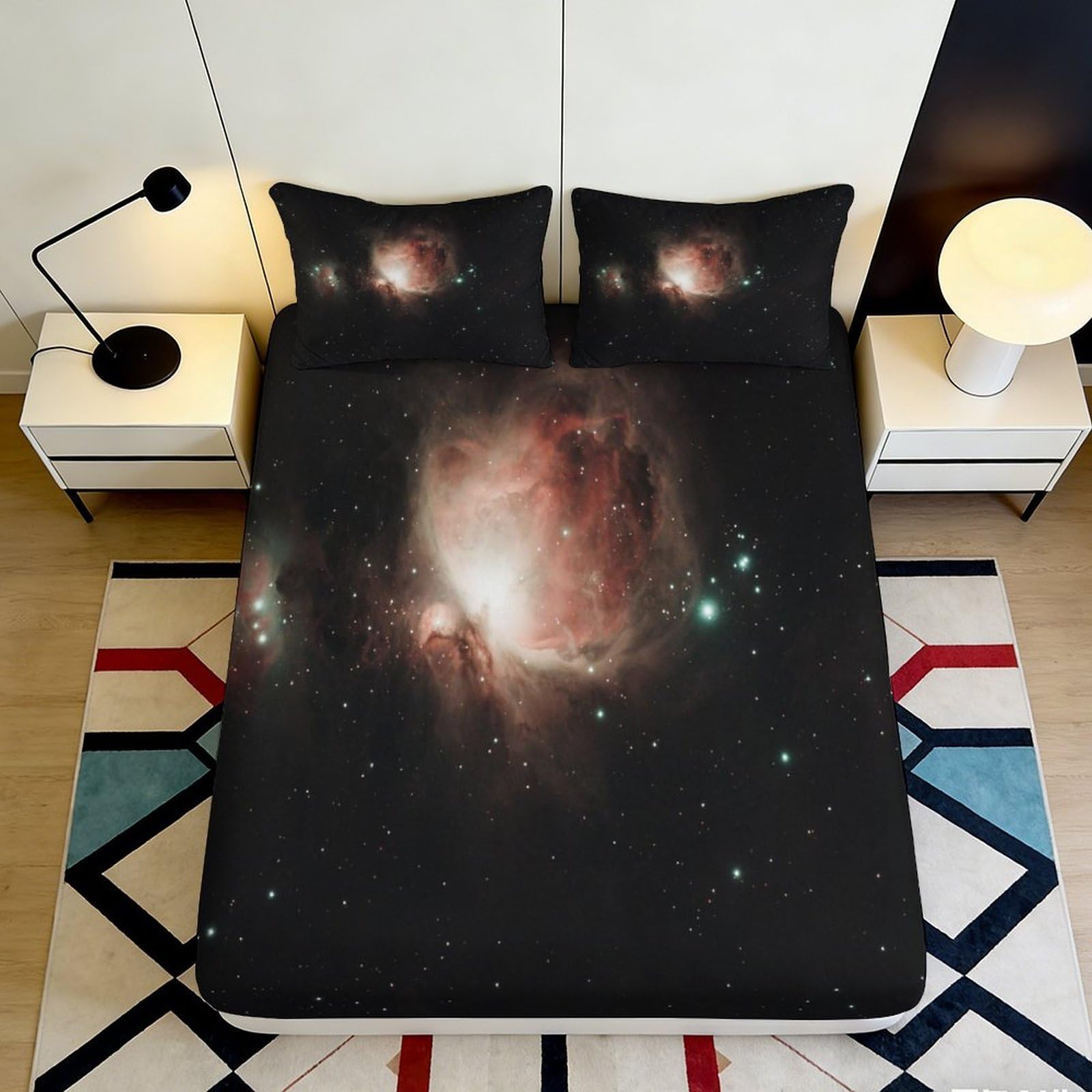 3D Printed Galaxy Starry Sky Fitted Sheet Microfiber Soft Black Cosmic Nebula Bed Sheet for Bedroom Dorm Decor 90x200x25cm