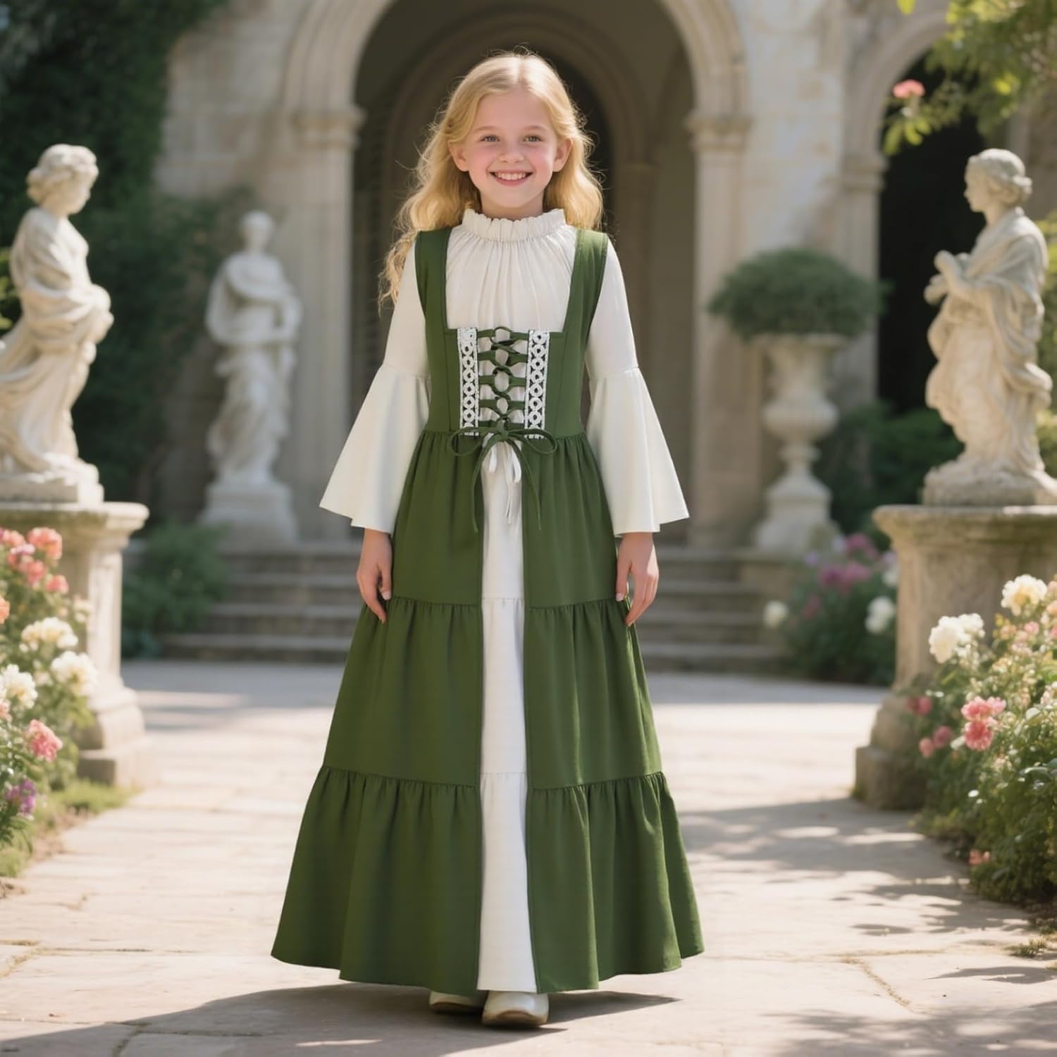 yolsun Kid's Medieval Dress, 2 PCS Girls Renaissance Costume Outfit Halloween