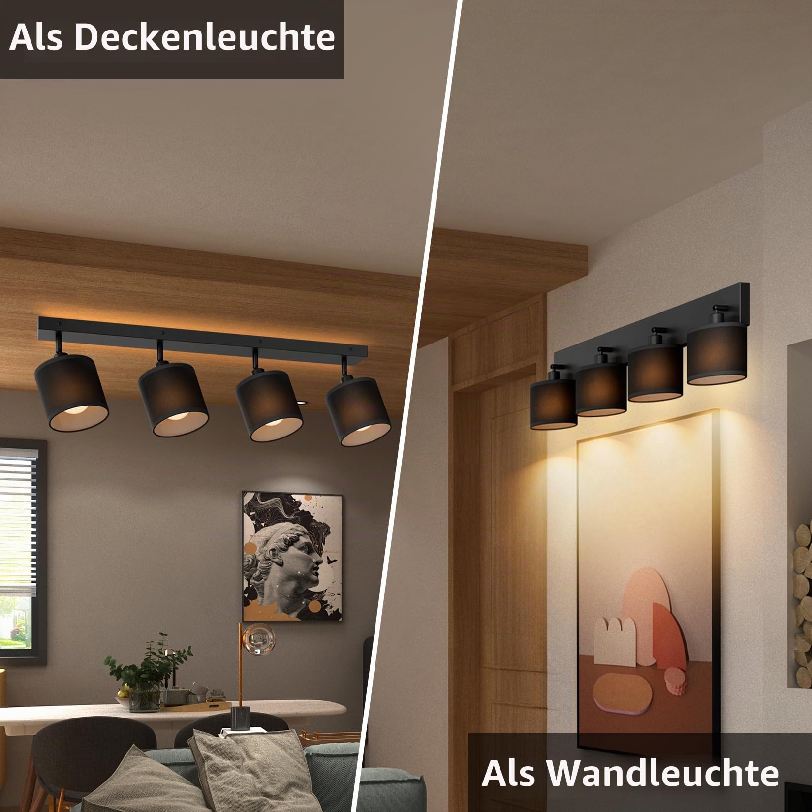 K-Bright Deckenstrahler 3 Flammig Schwarz, E14 Deckenleuchte Strahler Schwenkbar, Spotleuchte Drehbar Deckenspots für Küche, Schlafzimmer, Wohnzimmer, Flur, Länge: 52 cm, Ohne Leuchtmittel
