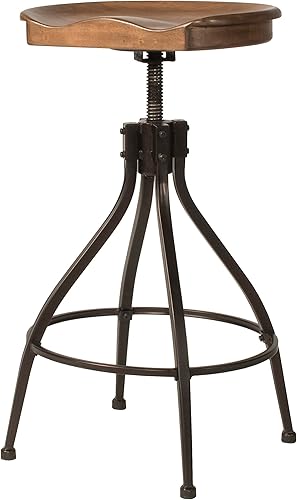 Miniatura 16 de Hillsdale Worland Backless Metal Adjustable Height Stool with Wood Saddle Seat, Brown