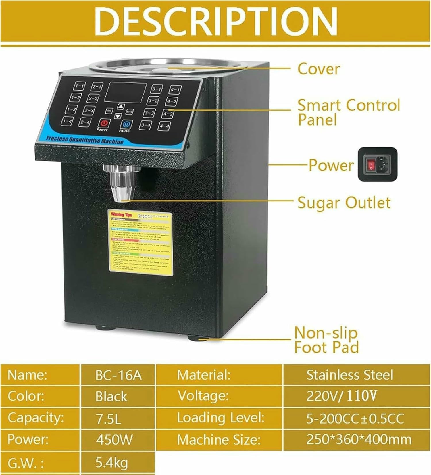 Macchina per Dosaggio di Fruttosio, Distributore Automatico A Fruttosio, Attrezzatura da tè Perle da 7,5 L, Distributore di Sciroppo di Zucchero per Ristoranti, Snack, caffè ~/