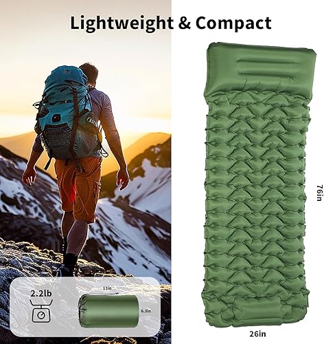 Miniatura 3 de Almohadilla de dormir para camping, almohadilla de dormir autoinflable con almohada incorporada bomba de pie, almohadillas inflables ultraligeras