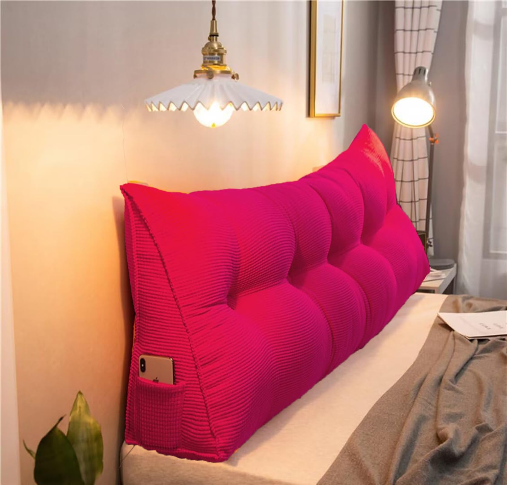 UUluhao Headboard Wedge Pillows Hot Pink 59 * 10 * 20in Bolster Pillows Backrest Support Sitting Up Reading Pillow in Bed Rest Large Lumbar