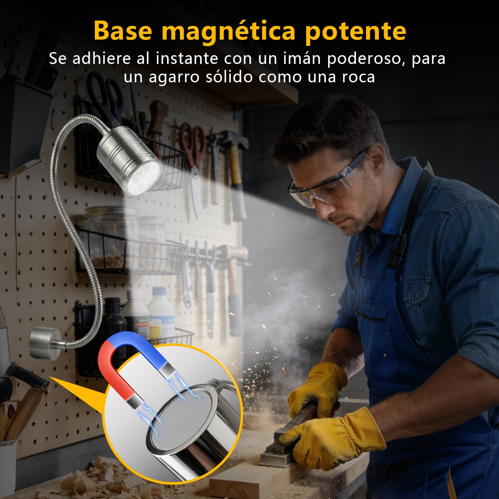 Lámpara de Trabajo Magnética, 10W 6500K Lámpara LED para Máquinas con Cuello de Ganso Flexible y Potente Base Magnética para Banco de Trabajo, Costura, Torno, Parrilla, Taller