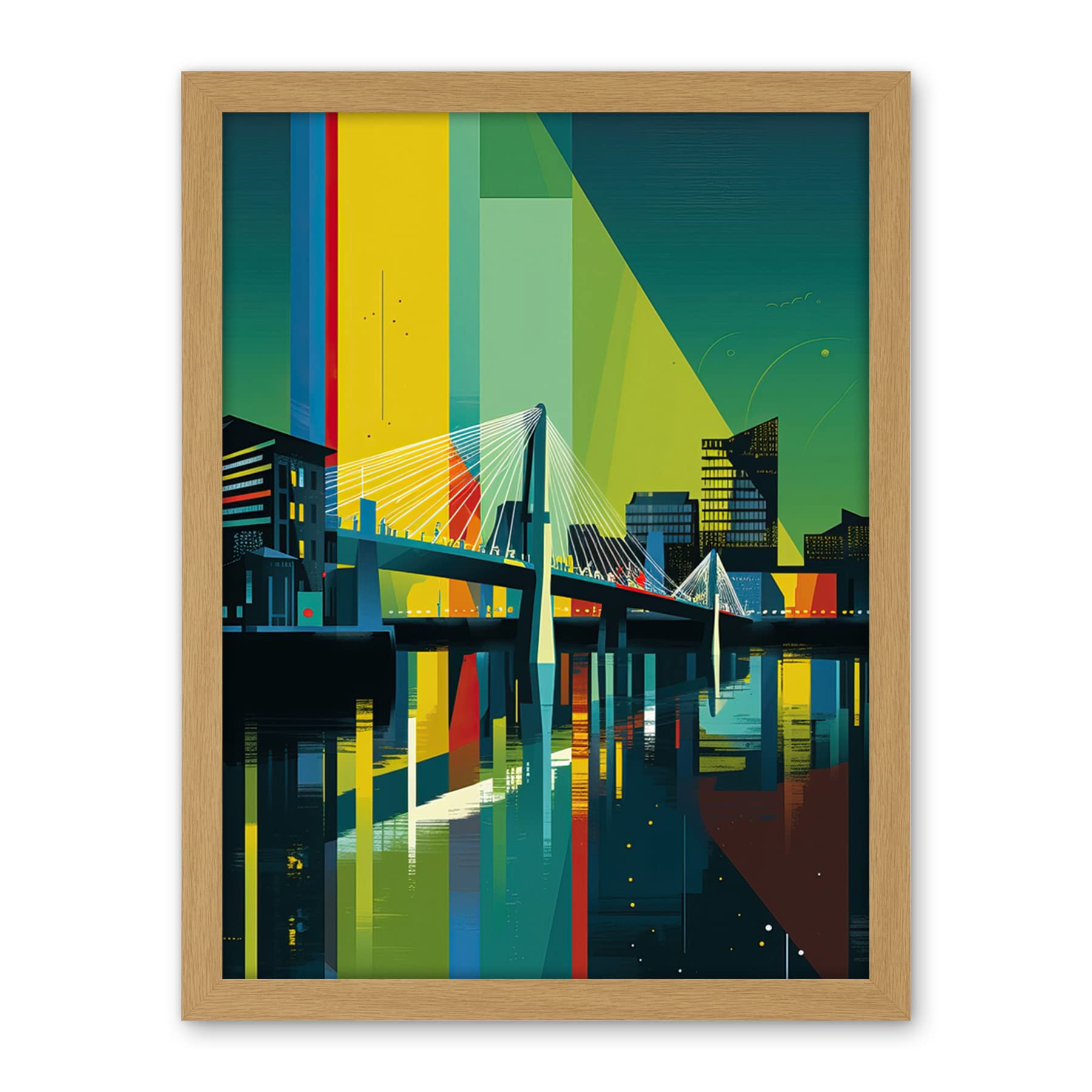 Artery8 Glasgow Bells Bridge Modern Geometric Cityscape Artwork Framed Wall Art Print 18X24 Inch