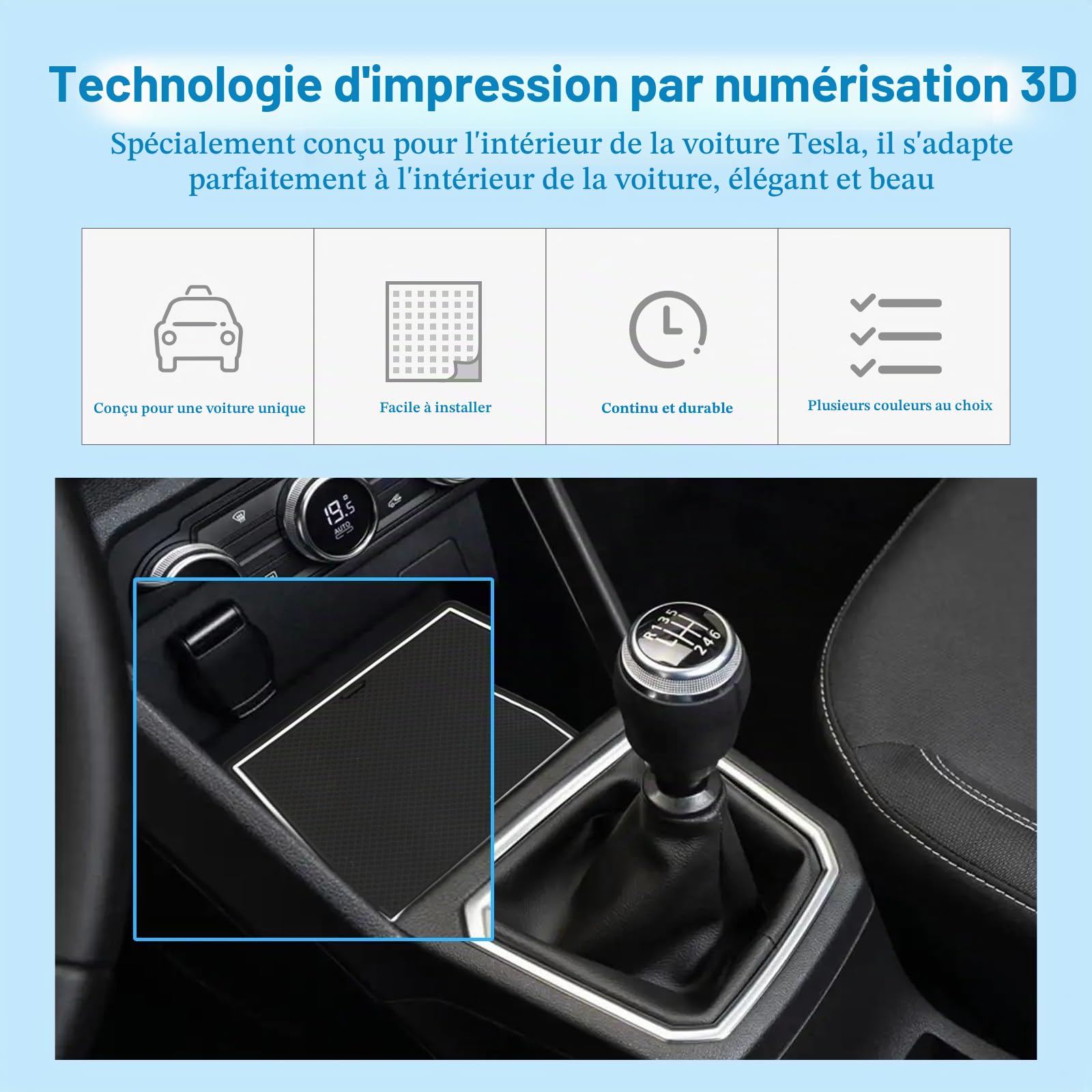 Tapis Anti-dérapants Compatible avec Dacia Sandero 3 Sandero Stepway 3 2021-2024, Dacia Sandero Tapis en Caoutchouc pour Accoudoir, Console Centrale, Porte-Gobelet, Rainure de Porte (Blanc)