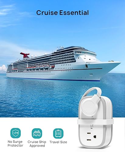 Miniatura 6 de Regleta de alimentación de viaje, cable de extensión de enchufe plano envuelto de 3.3 pies con 4 tomas de corriente, 4 puertos USB (2 USB C),