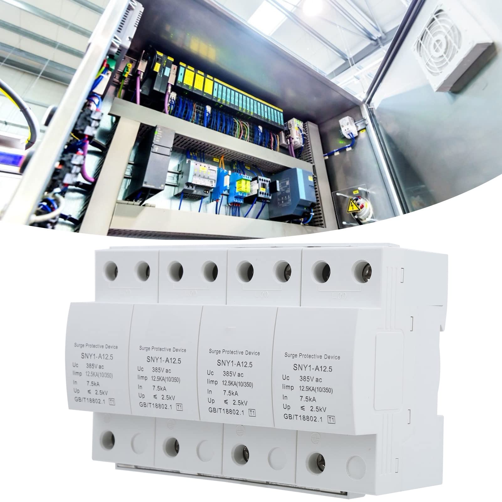 Cocoarm Protector contra Sobretensiones 4P Dispositivo de Protección contra Sobretensiones 385VAC PBT Enchufe en Carril DIN Tipo 80KA Respuesta contra Rayos Base Reutilizable IP20 para Gabinete de